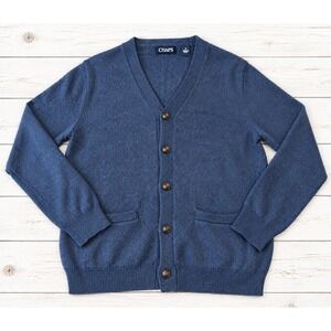Chaps Cardigan Sweater Blue Cotton Knit V-Neck Button Front Pockets Casual M